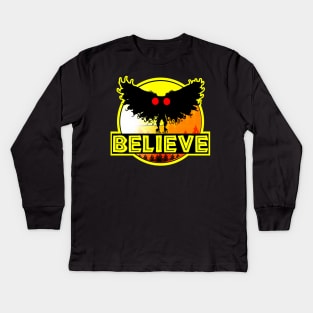 Mothman Believe West Virginia Wing Humanoid Moth Retro Vintage Monster Funny Kids Long Sleeve T-Shirt